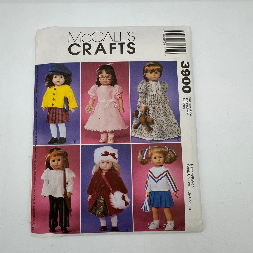 McCalls 3900 18 Inch Doll Wardrobe Sewing Pattern Uncut 37 Pieces Vintage 2002